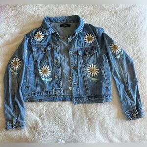 Forever 21 Daisy Embroidered Jean Jacket